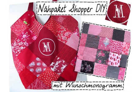 Nähpaket Shopper pink taupe mit Monogramm