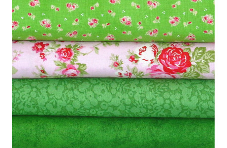 Stoffpaket Rosen grün rosa