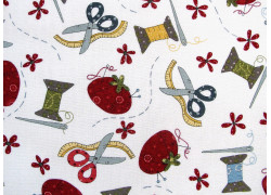 Nähutensilien rot S is for Sew Patchworkstoff