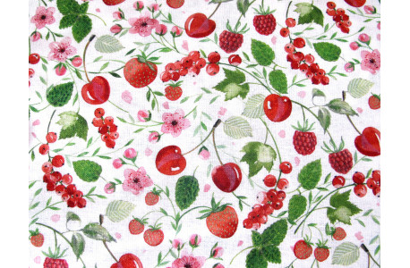 Baumwollstoff acufactum Beeren Sommerstoff Erdbeeren Kirschen Blätter Blüten