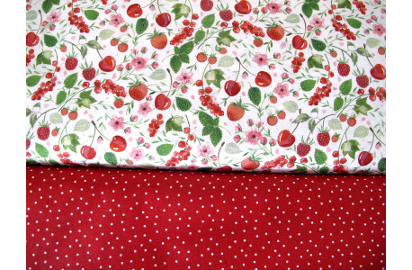 Stoffpaket Baumwolle Erdbeeren Kirschen Blüten acufactum 72058