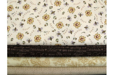 Patchwork Stoffpaket Baumwolle Blumen Text Schrift Bienen 74022