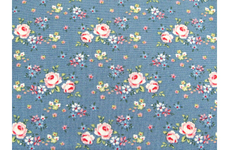 Tilda Stoff Rosen Blumen Röschen Baumwolle Quiltstoff blau Patchworkstoff