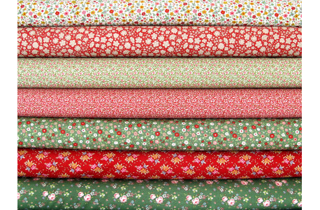 Tilda Stoffe Stoffpaket Blumen Rosen Baumwolle Patchwork Quiltstoffe grün rot 77010