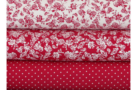 stoffpaket Baumwolle Blumen Punkte Patchwork Stoff Quilten rot weiß Rosen 73006