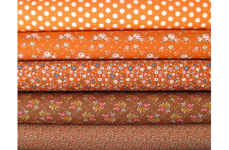 Tilda Stoffpaket orange Herbst Stoffe Blumen Rosen Punkte 75049