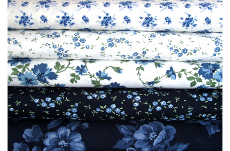 Patchwork Stoffpaket Blumen Rosen Stoff Baumwolle blau 75029