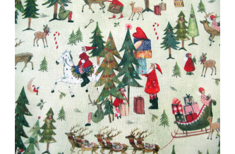 Stoff Weihnachten Baumwolle Silke Leffler acufactum Nikolaus Engel Tannen Rentiere