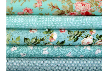 Patchwork Stoffpaket Blumen Rosen Schmetterlinge Baumwollstoffe türkis 75068
