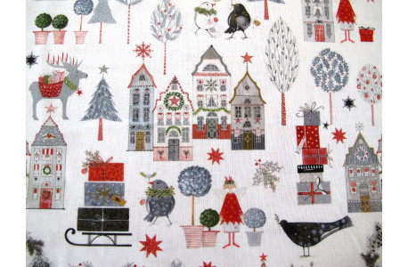 Baumwollstoff Weihnachten Kerstin Heß Baumwolle Winter schwedisch Häuser Vögel Rentier acufactum