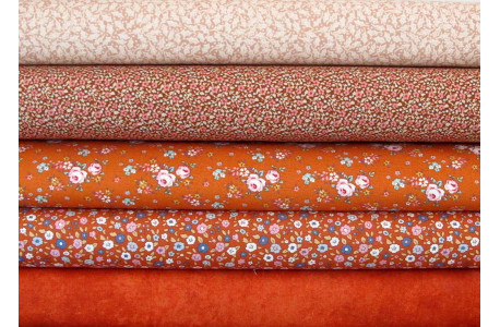 Patchwork Stoffpaket Baumwolle Blumen Rosen Blätter Tilda orange Herbst rost 75006