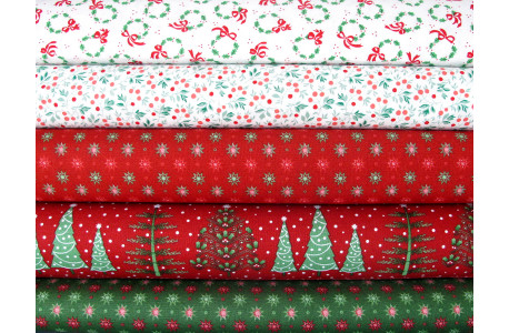 Stoffpaket Weihnachtsstoffe Baumwolle Tannen Sterne rot grün 75048