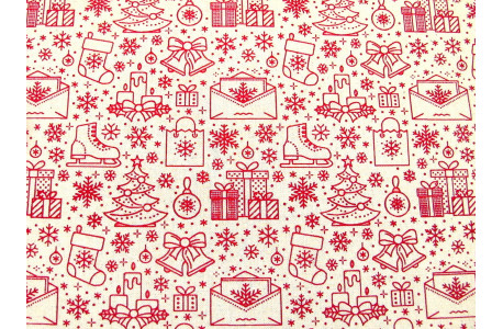 Baumwollstoff Weihnachten rot creme