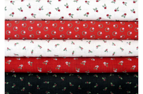 Stoffpaket Weihnachtsstoffe Baumwolle Blumen Ilex rot