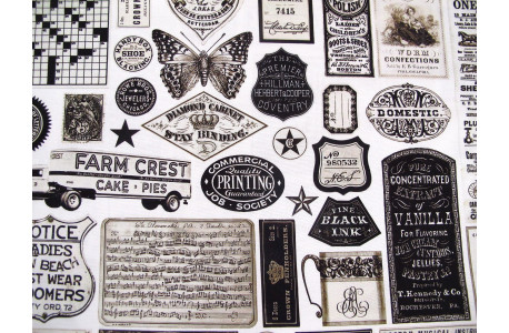 Patchworkstoff Sable Swan Label Schilder Junk Journal Baumwolle Stoff 