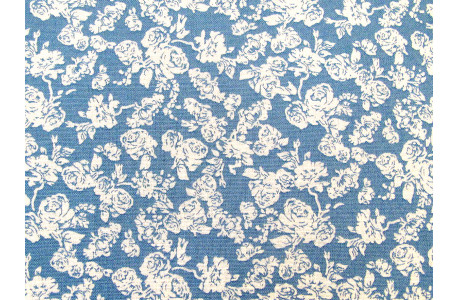 Baumwollstoff Rosenstoff Blumen Stoff Baumwolle blau weiß