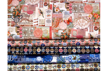Patchwork Stoffpaket Baumwolle Stoffe Junk Journal Knöpfe Label 75058