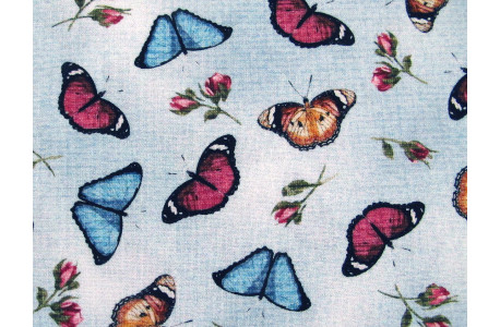 Fat Quarter Blumen Schmetterlinge hellblau Stoff Baumwolle Falter Motten