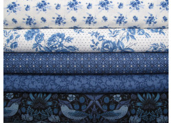 Stoffpaket Baumwollstoffe Blumen Vögel blau weiß