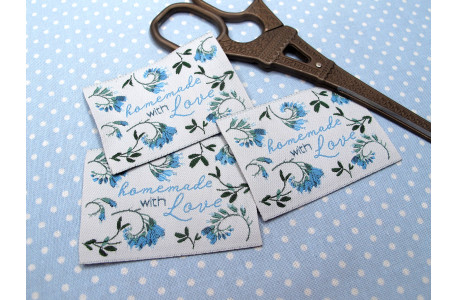 Label Web-Etiketten Aufnäher Patches Webetiketten acufactum Blumen blau