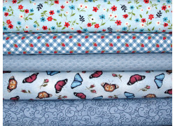 Patchwork Stoffpaket blau Blumen Sschmetterlinge Ranken Stoffe Baumwollstoff Baumwolle