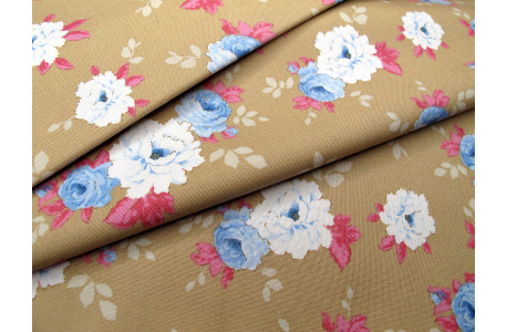 Tilda Stoffe Rosen Blumen Baumwolle Patchwork Quilten Sunday Brunch blau ocker
