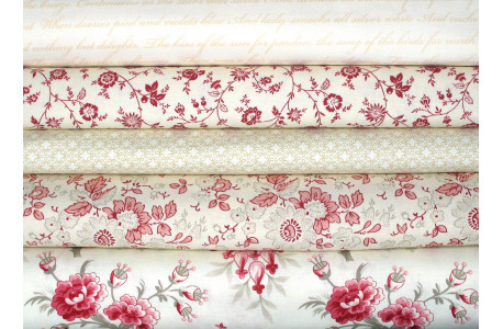 Patchwork Stoffpaket Blumen rosa vanille Rosen Schrift Text Baumwolle Stoff75047