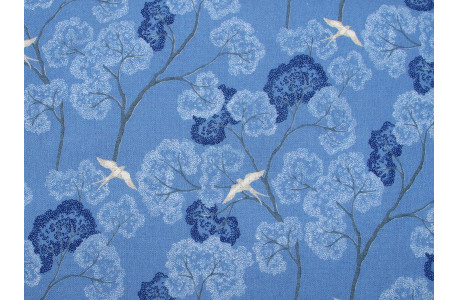 Westfalenstoff Osaka japanisch hellblau Baumwolle Vogel Baum Blumen 