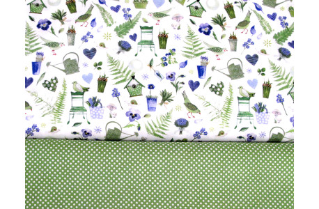 Stoffpaket Baumwolle Frühling Ostern Garten Stoffe Punkte acufactumblau grün 72048