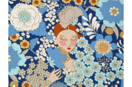 Tilda Stoff Blumen Frauen Wallflower blau