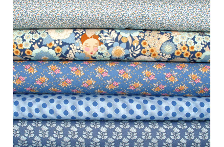Tilda Stoffpaket Blumen Frauen Baumwolle Stoffe Punkte blau 75082