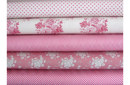 Tilda Stoffpaket Rosen Blumen Sterne Punkte Baumwolle Stoff Sterne pink 75084