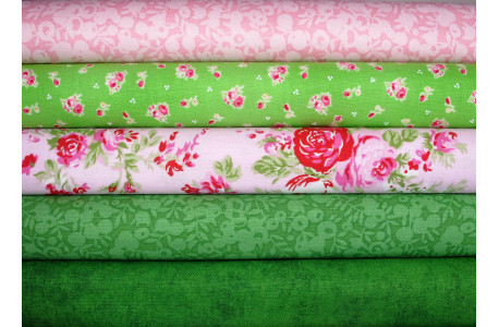 Patchwork Stoffpaket Blumen Rosen Baumwolle Stoffe Beeren grün pink 75087