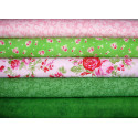 Patchwork Stoffpaket Blumen grün pink 75087