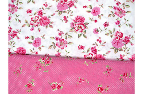 Stoffpaket Baumwolle Rosen Blumen Westfalenstoffe Punkte pink weiß 72039