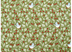 Tilda Stoffe grün Baumwolle Weihnachten Ilex Vögel Holly Moss