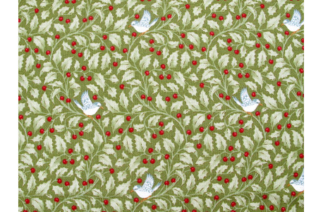 Tilda Stoffe grün Baumwolle Weihnachten Ilex Vögel Holly Moss