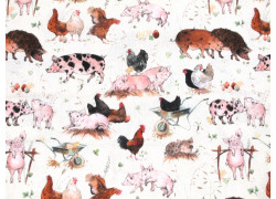 Tierstoff Sophia Drescher Baumwolle Patchwork Schweine Hühner acufactum