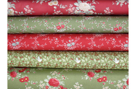 Tilda Stoffpaket Rosen Blumen Baumwolle Stoffe grün rot 75088