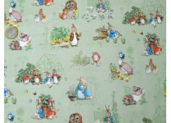 Patchworkstoff Peter Hase grün Baumwolle Stoff Kinderstoff Tiere Maus Igel Fuchs Gans