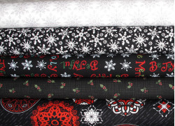Stoffpaket Weihnachtsstoffe schwarz Baumwolle Stoffe Sterne Schneeflocken Eiskristalle