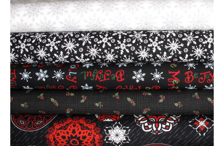 Stoffpaket Weihnachtsstoffe schwarz Baumwolle Stoffe Sterne Schneeflocken Eiskristalle