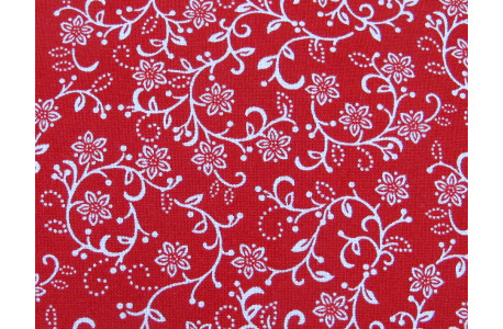 Blumenstoff rot Scarlet Stitches Patchworkstoff Baumwolle Ranken Blümchen Stoff