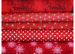 Stoffpaket Weihnachtstoffe rot Eiskristalle Baumwolle Stoffe Tannen Ilex Blumen 75090