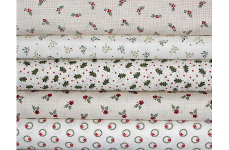 Stoffpaket Weihnachtsstoffe creme Ilex Baumwolle Stoffe Weihnachten 75091