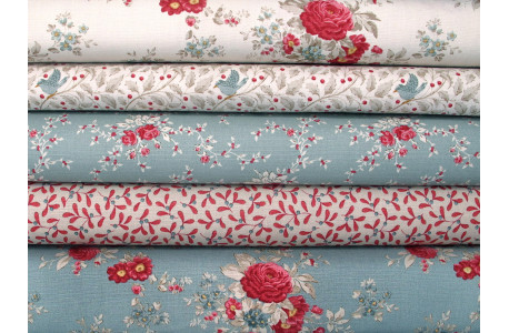 Tilda Stoffpaket Rosen Weihnachten Baumwolle Stoffe Ranken Vögel Ilex 75013
