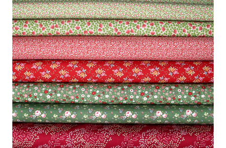 Tilda Stoffe Stoffpaket Blumen Rosen Baumwolle Patchwork Quiltstoffe grün rot 77010