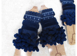 5 verschiedene Borten dunkelblau Bommelborte Zackenlitze Samtband