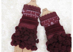 5 verschiedene Borten bordeaux Zackenlitze Samtband Bommelborte