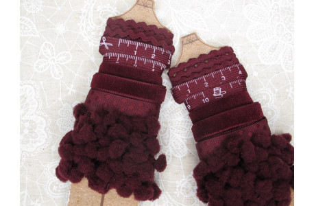 5 verschiedene Borten bordeaux Zackenlitze Samtband Bommelborte